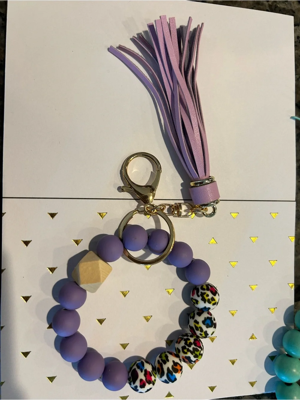 Purple Leopard Bead Tassel Keyring Wristlet